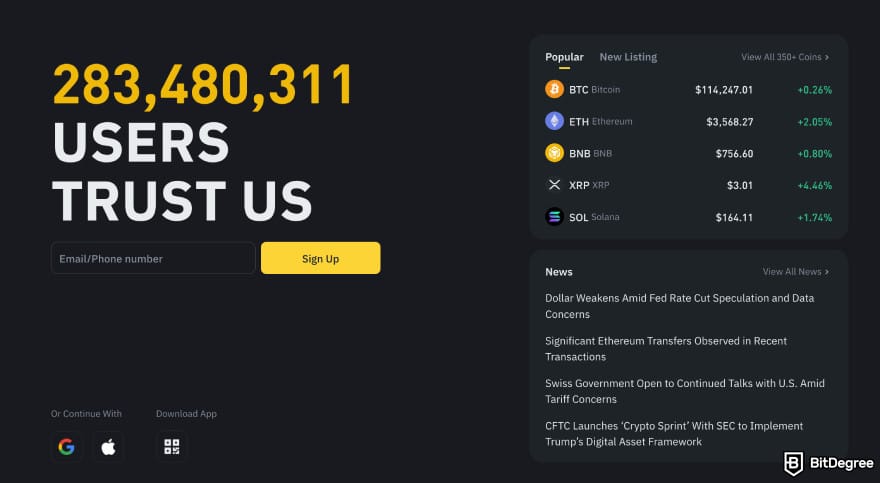 Is BitMart safe: Binance homepage.