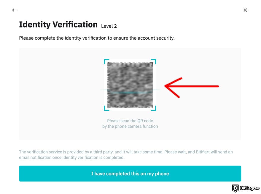 Is BitMart safe: BitMart KYC level 2 scan QR code.