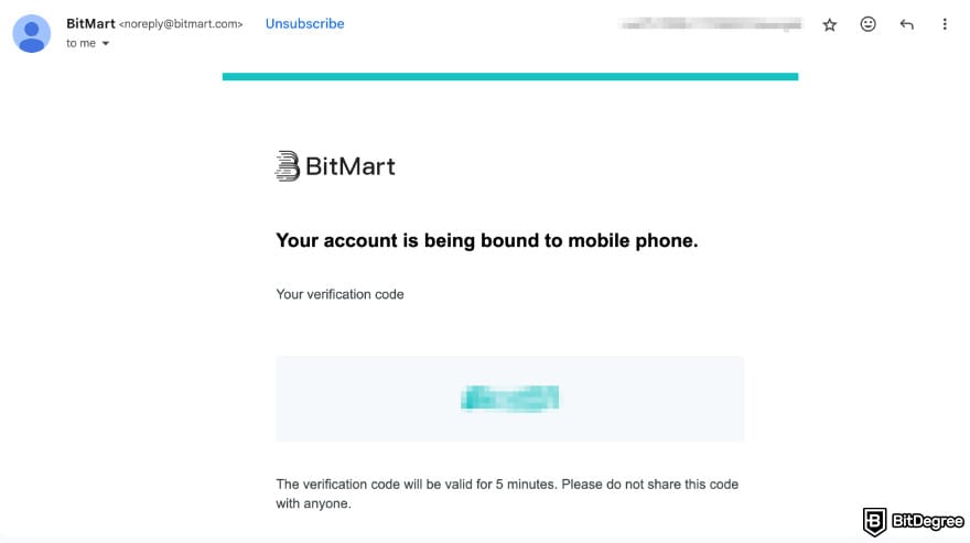 Is BitMart safe: BitMart verification code via email.