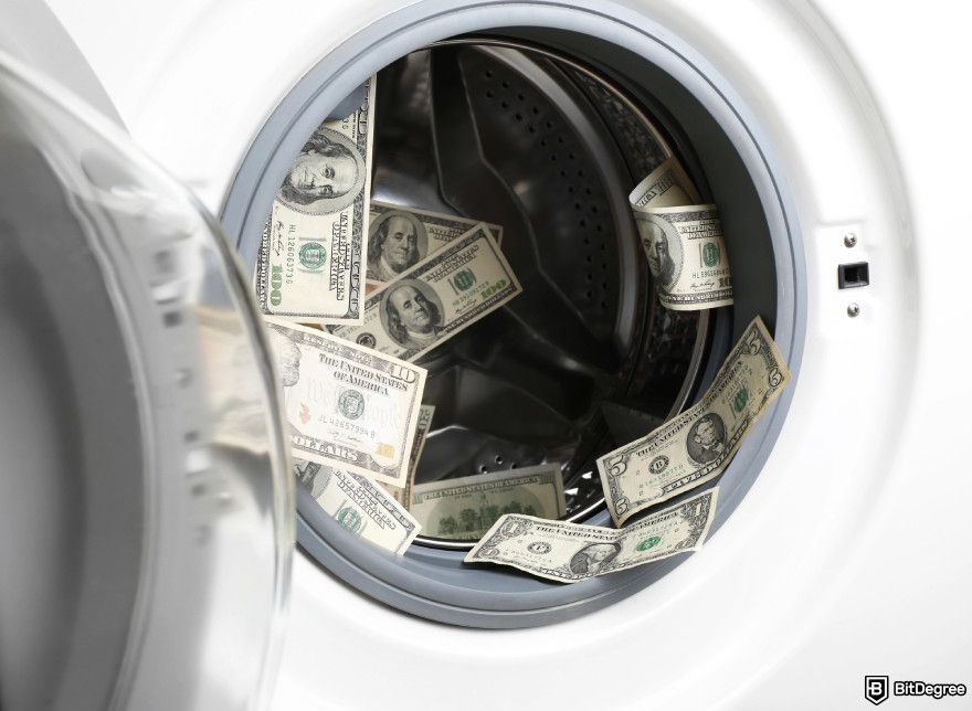 Is Bybit safe: several USD bills in a washing machine.
