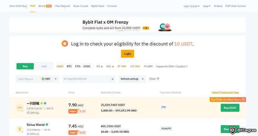Is Bybit safe: Bybit P2P trading interface.