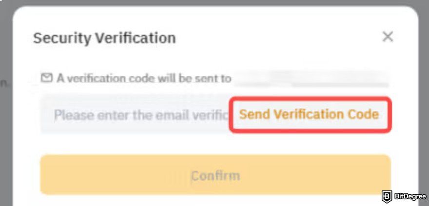 Is Bybit safe: the security verification pop-up on Bybit with the Send Verification Code highlighted.