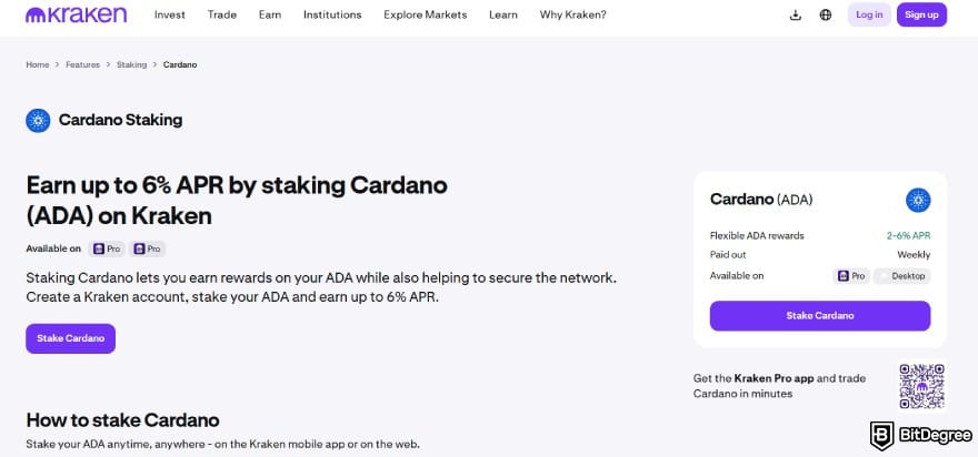 Is Cardano dead: Cardano staking on Kraken with an APR of up to 6%.