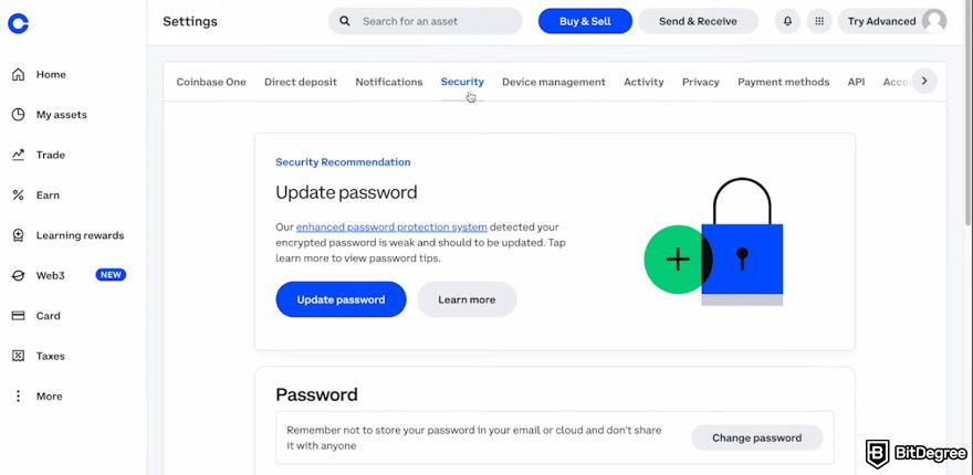 Is Coinbase safe: the [Security] tab.