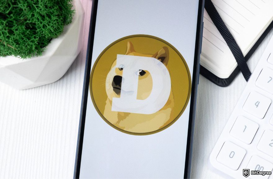 Is Dogecoin a good investment? A Dogecoin logo on the smartphone screen.