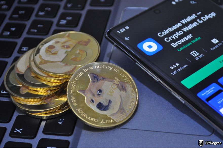 Is Dogecoin a good investment? A few Dogecoins next to a smartphone.