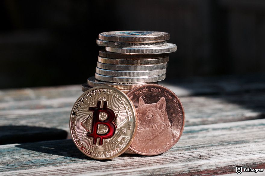 Is Dogecoin a good investment? A stack of Bitcoins and Dogecoins.