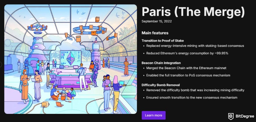 Is Ethereum dead: illustration of The Merge upgrade from the official website.