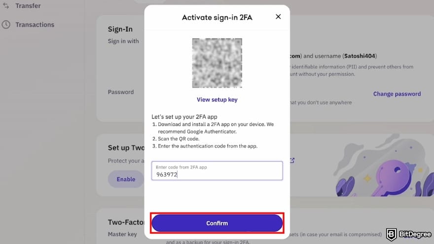 Is Kraken safe: enter the code and confirm.