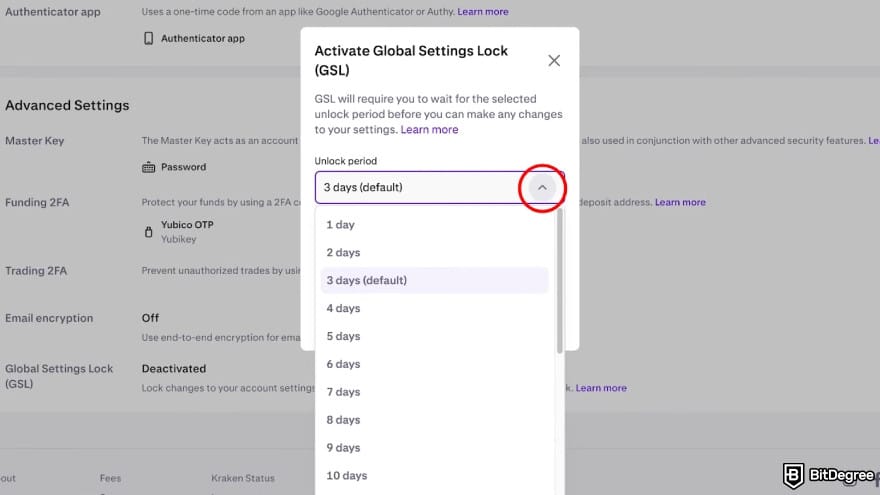 Is Kraken safe: select unlock period duration.