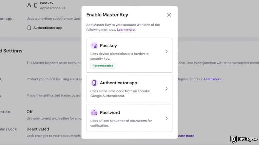 Is Kraken safe: choose master key methods.