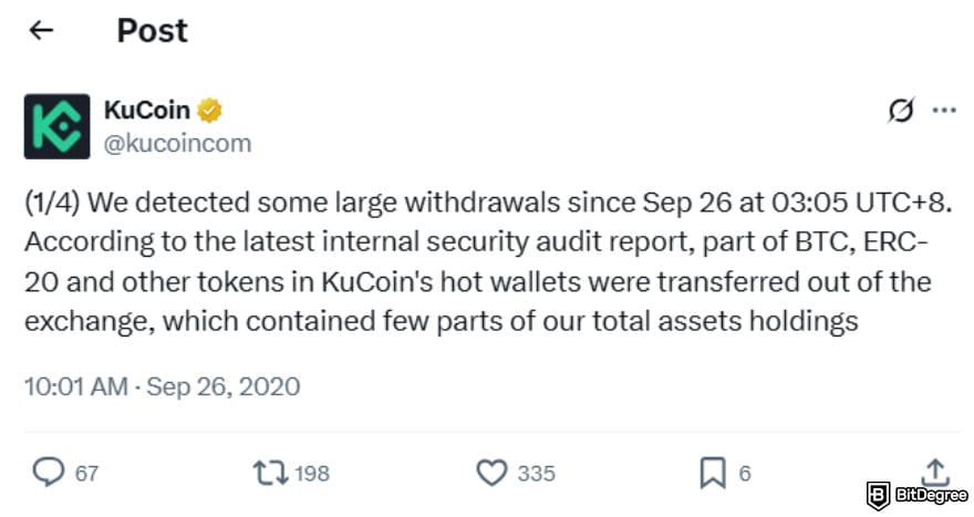Is KuCoin safe: KuCoin security incident in 2020.