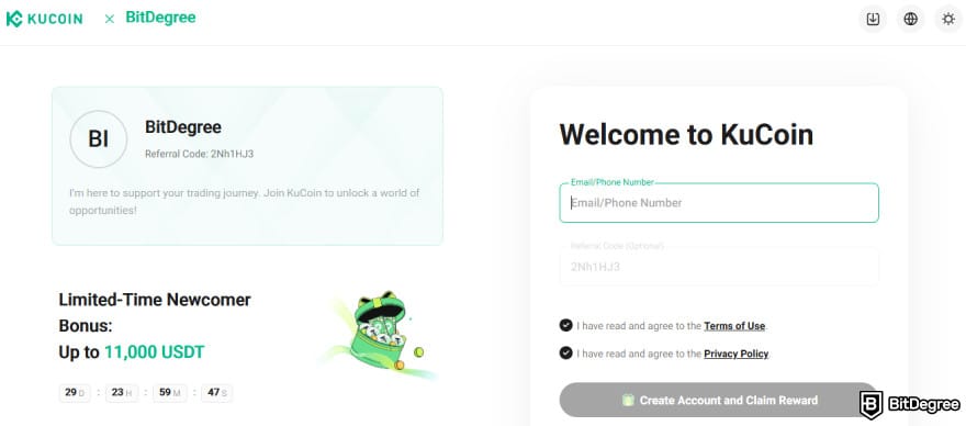 Is KuCoin safe: KuCoin sign up page.