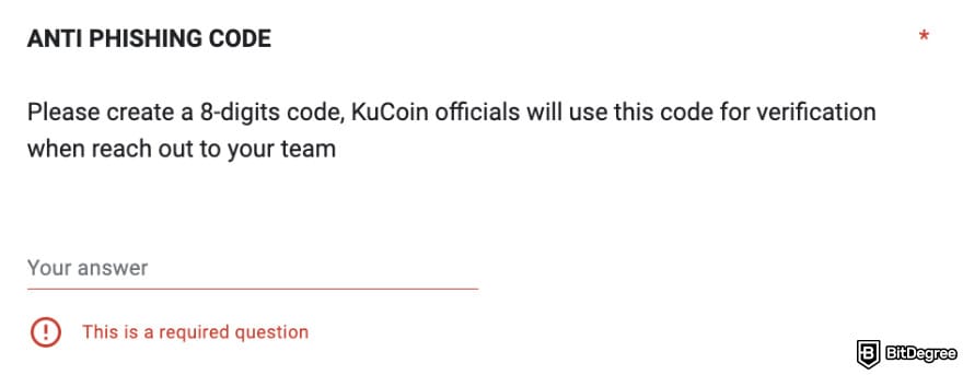 Is KuCoin safe: KuCoin's Anti-Phishing Code.
