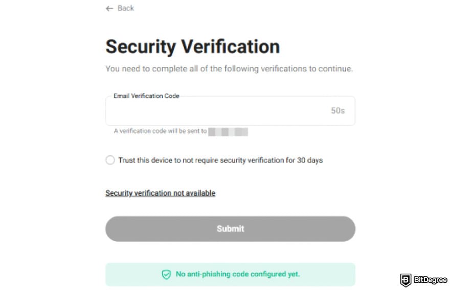 Is KuCoin safe: security verification page on KuCoin.