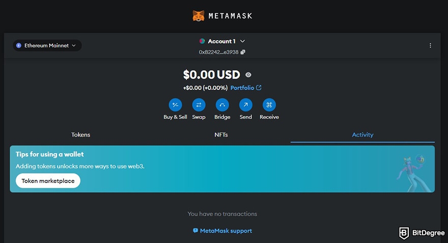 Is MetaMask safe: MetaMask web dashboard interface.