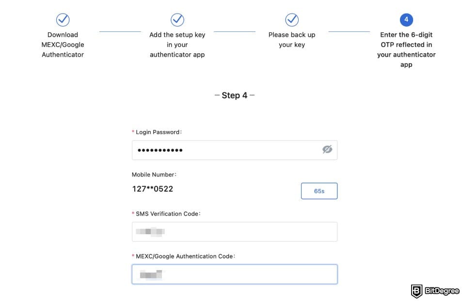 Is MEXC safe: entering the six-digit OTP.