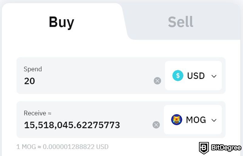 Is MOG coin a good investment: the buy order form on Bybit's One-Click Buy page.