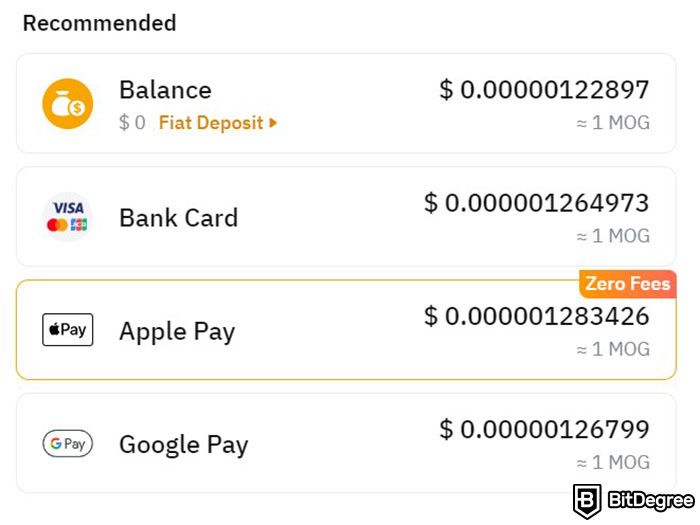 Is MOG coin a good investment: a list of available payment methods on Bybit.