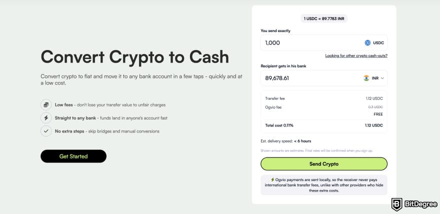 Is PayPal available in India: Ogvio cash out crypto page.