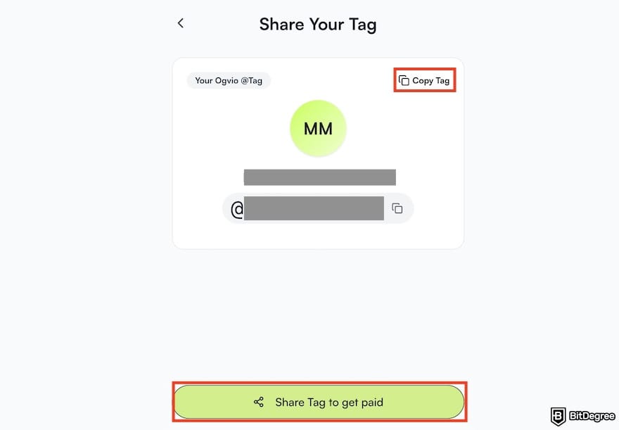 Is PayPal available in Turkey: copy and share icons on Ogvio's tag page outlined.