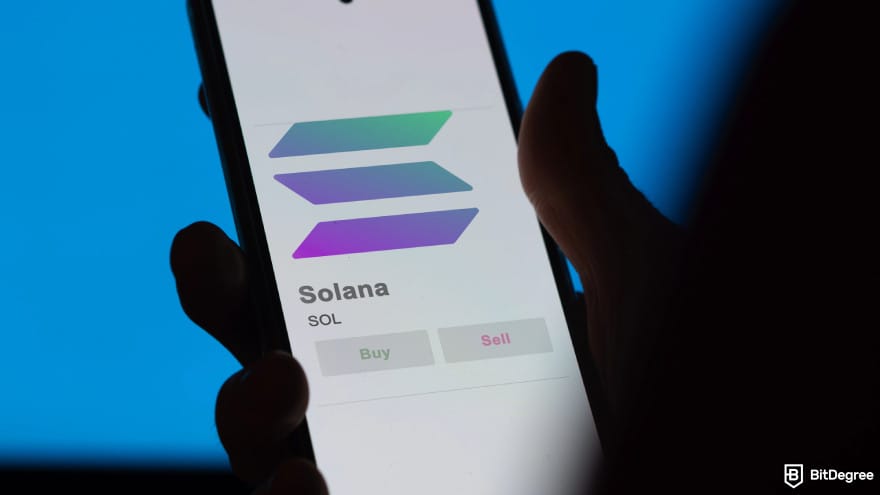 Is Solana dead: a person holding a phone with Solana's logo on the screen.