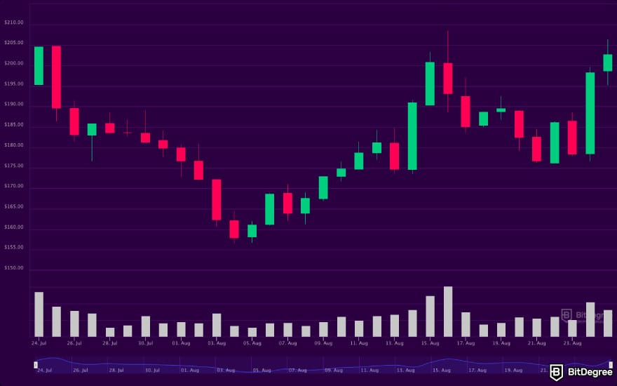 Is Solana dead: a screenshot of the SOL price candlestick chart.