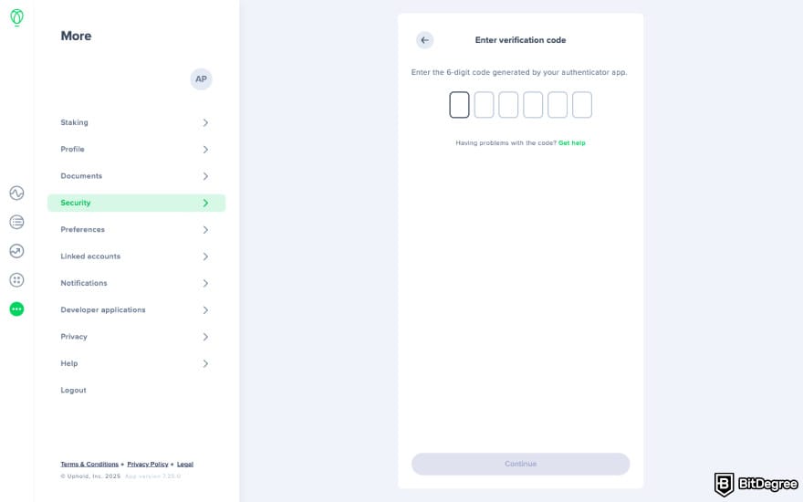 Is Uphold safe: enter the code sent to your authentication app.