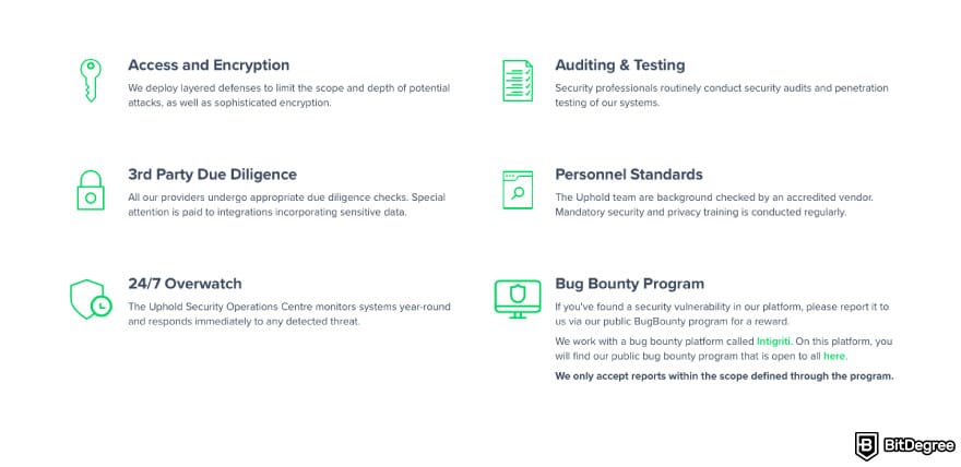 Is Uphold safe: a screenshot of Uphold's security measures.