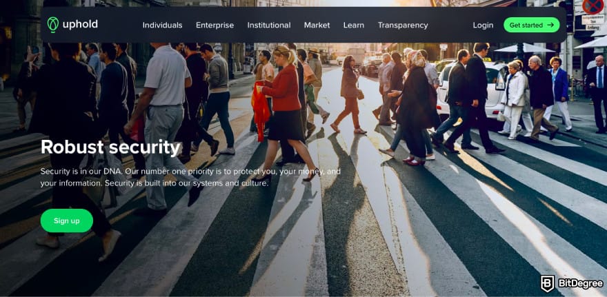 Is Uphold safe: a screenshot of Uphold's security landing page.