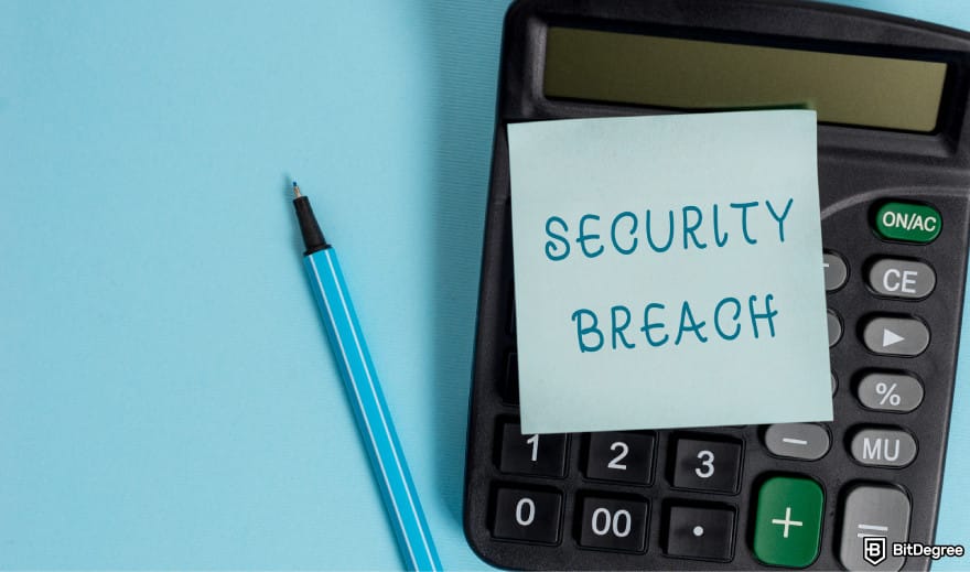 Is Uphold safe: a calculator with a post-it note on top that says SECURITY BREACH.