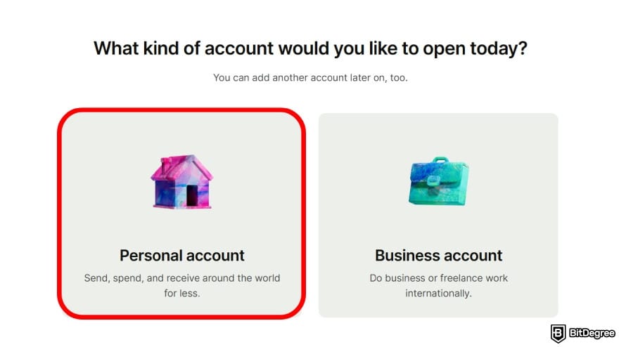 Is Wise available in the Philippines: choose account type.