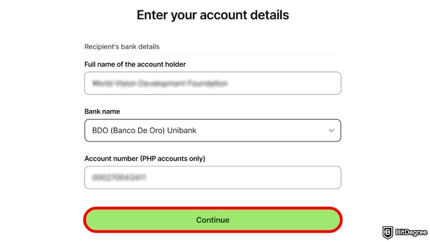 Is Wise available in the Philippines: fill in the bank details.