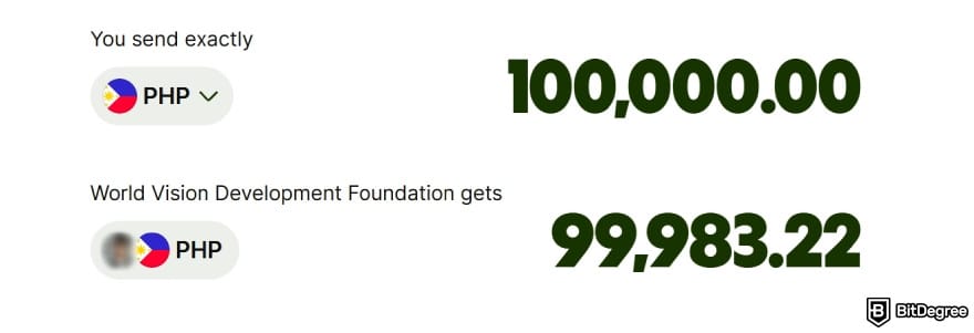 Is Wise available in the Philippines: type in how much you want to send.