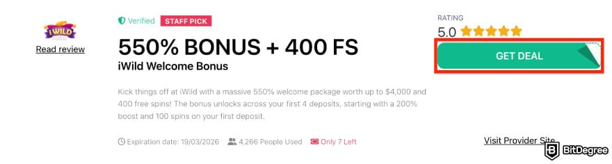 iWild Casino promo code: a coupon example.