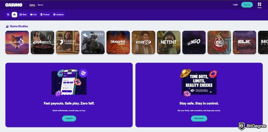 iWild Casino review: Casumo homepage.