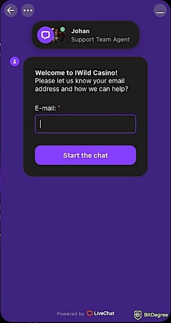 iWild Casino review: iWild's live chatbot.