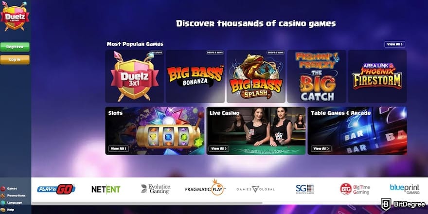 iWild casino review: Duelz homepage.