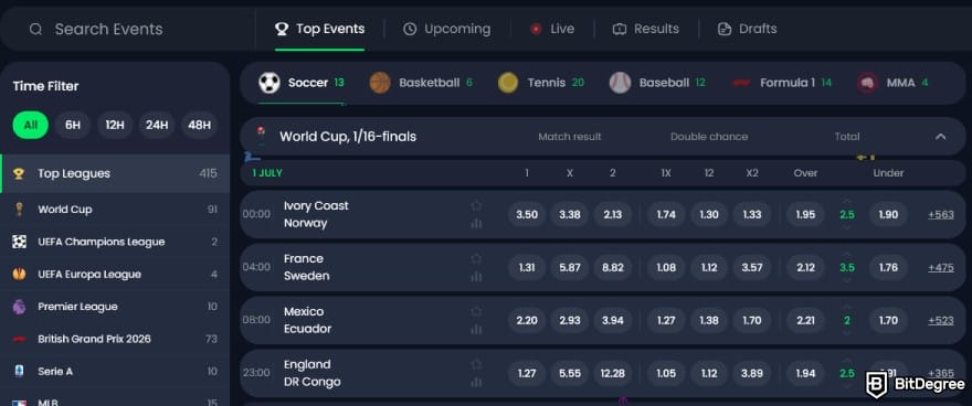 Jack.com review: sports betting section interface. Jack.com review: sports betting section interface.