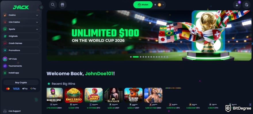 Best crypto casino: homepage interface of Jack.com. Best crypto casino: homepage interface of Jack.com.