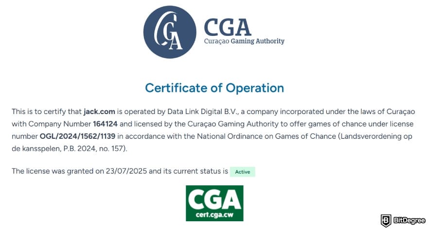 Jack.com review: certificate of operation for Jack.com. Jack.com review: certificate of operation for Jack.com.