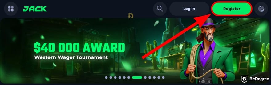 Jack.com review: click on the [Register] button.