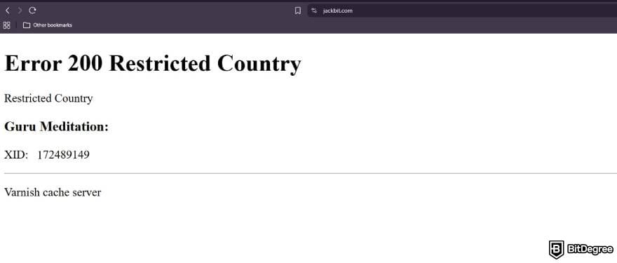 Jackbit casino review: message saying that you can't login from a restricted country. Jackbit casino review: message saying that you can't login from a restricted country.