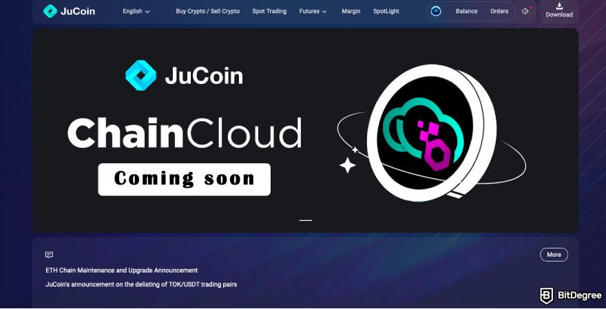 Jubi exchange review: a screenshot of Jubi's landing page.