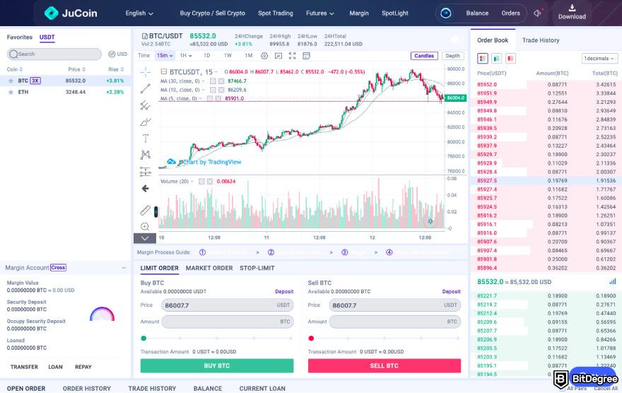 Đánh giá Jubi Exchange: ảnh chụp màn hình chế độ sáng của Jubi.