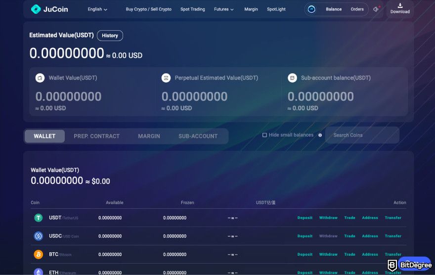 Jubi exchange review: a screenshot of Jubi's portfolio.