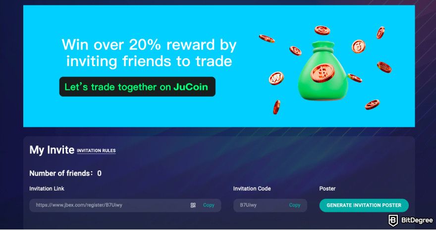 Jubi exchange review: a screenshot of Jubi's new referral program.