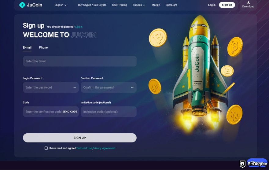 Jubi exchange review: a screenshot of Jubi's sign up process.