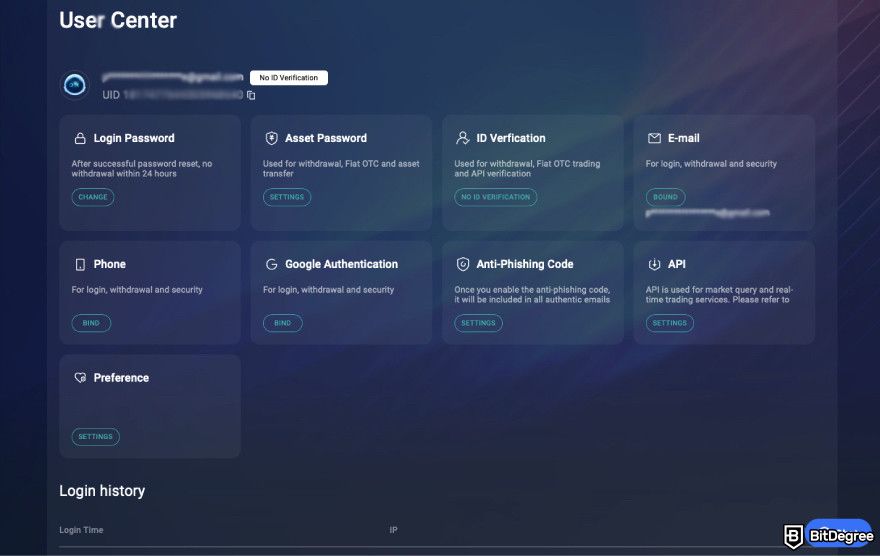 Jubi exchange review: a screenshot of Jubi's user center.