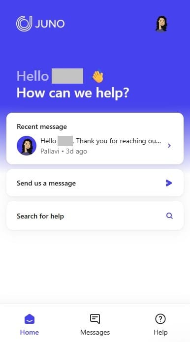 Juno Crypto review: the live chat box on the Juno website.